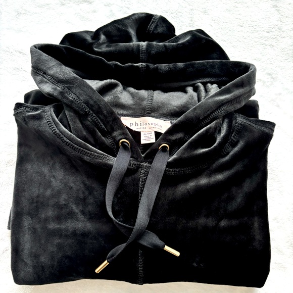 PHILOSOPHY Long Sleeve Straight Hem Black Velour Hoodie--NWT--PL - Picture 14 of 16